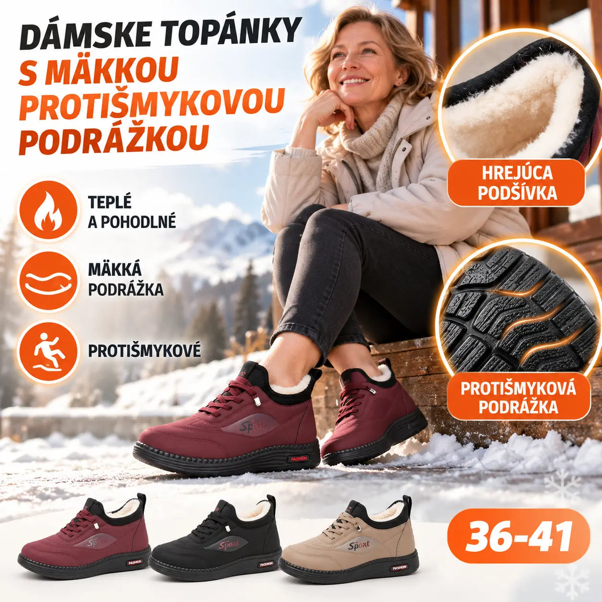 👟【35-41】Nové zimné zamatové a hrubé protišmykové topánky pre mamičky, módne a všestranné teplé bavlnené topánky, snehule s mäkkou podrážkou
