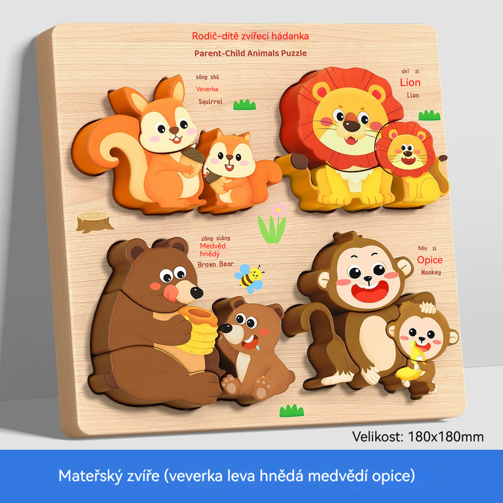 🧩✨【1 sada, 18x18 cm, 8 tém】Montessori 3D drevené puzzle pre deti 1–6 rokov – rozvoj logického myslenia a jemnej motoriky.