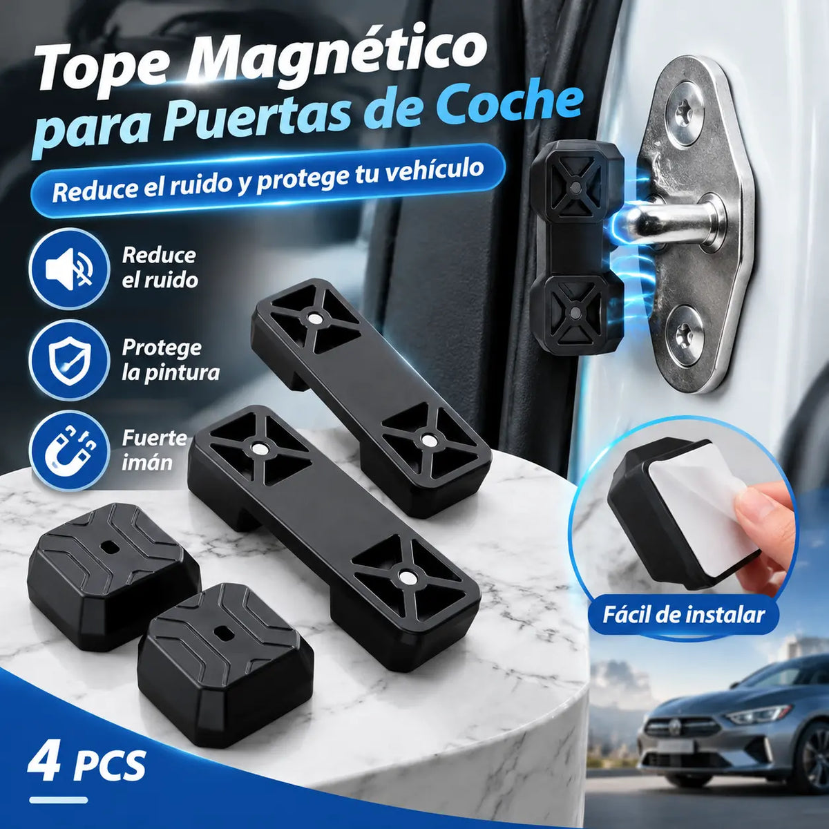 🚗【1 sada za 4 ks.】Tiché magnetické podložky na dvere automobilu: zmierňujú náraz pri zatváraní dverí a chránia vaše vozidlo
