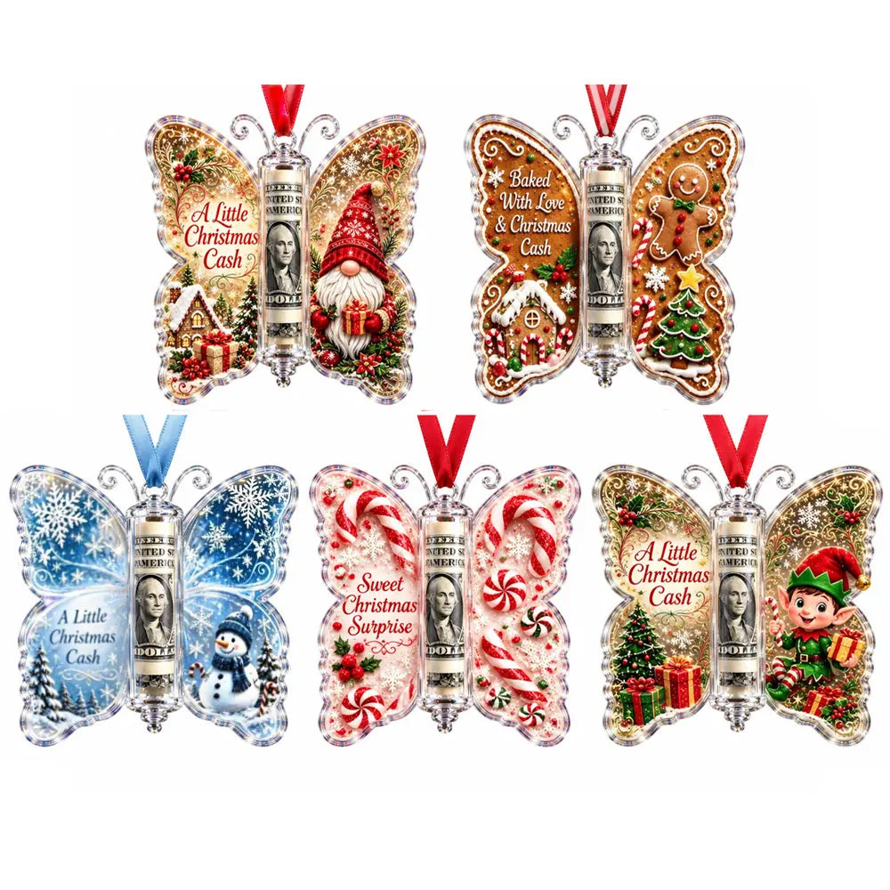 🎁5-dielna sada, cena 26 eur✨💴🎄 Vianočná ozdoba v tvare motýľa – šikovne do nej ukryte peňažný darček!