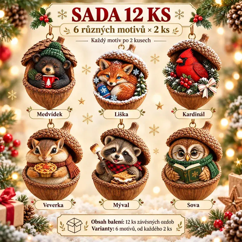 🎉【Kúpte 6 kusov a získajte 6 kusov zadarmo】12 kusov za 20,00 €🤩 🎁Nový 2D akrylový vianočný dizajn so zvieratami v tvare šišky