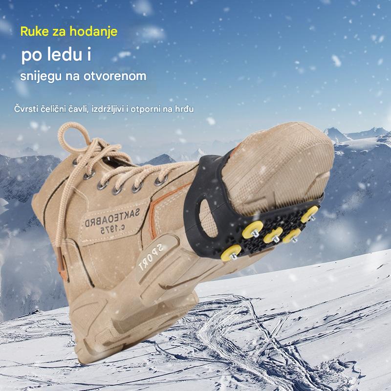 👴🚶🏔️❄️Kupite 1 par, dobijte 1 par gratis🔥2 seta (4 komada) Nevidljivi protuklizni rukavi za dereze s 5 zubaca, vanjske dereze, pogodne za planinarenje po snijegu, planinarenje, penjanje po stijenama i zimske ledene površine, obavezni dio za starije osobe.