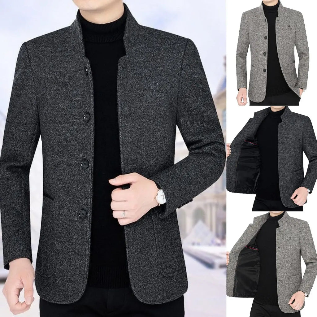 ⛄️🤗【M–4XL】🔥 Nová bunda s golierom – hrubý pánsky vlnený sveter s velúrovou podšívkou – jeseň/zima