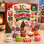 🥟🎄✨【1 sada, 24 okienok】Vianočný adventný kalendár so squishy hračkami – 24 roztomilých figúrok v tvare bao buchtičiek.