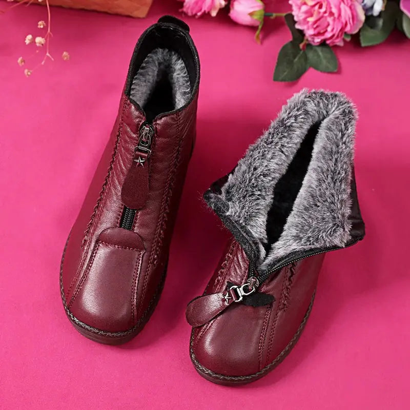 👢🔥【1 pár, 35–42】Dámske kožené kotníkové topánky – teplá podšívka, zips a protišmyková podošva.