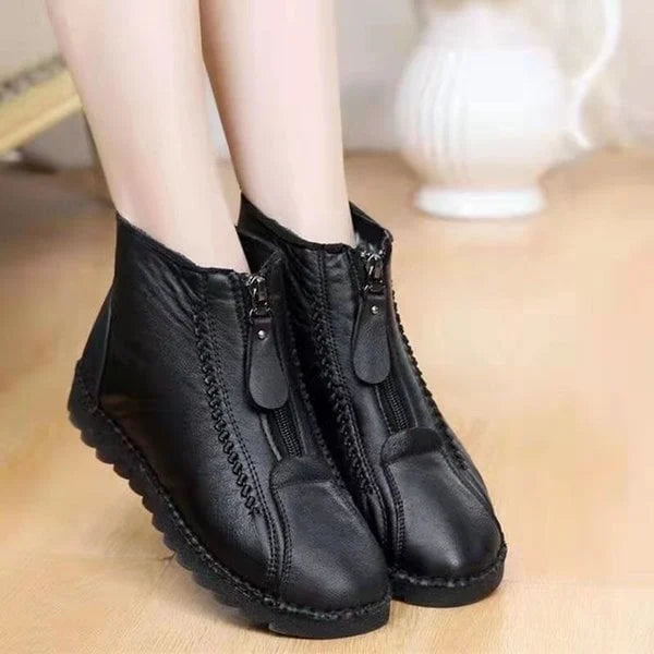 👢🔥【1 pár, 35–42】Dámske kožené kotníkové topánky – teplá podšívka, zips a protišmyková podošva.