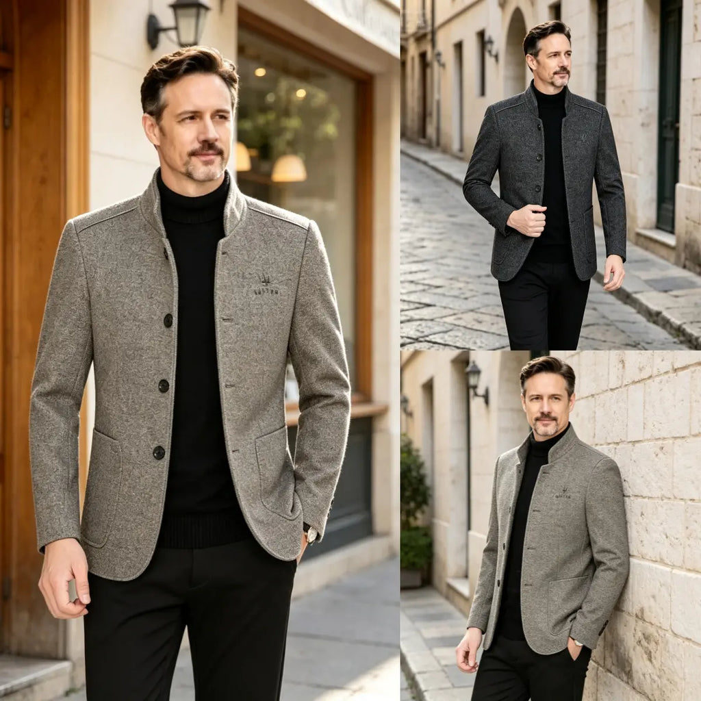 ⛄️🤗【M–4XL】🔥 Nová bunda s golierom – hrubý pánsky vlnený sveter s velúrovou podšívkou – jeseň/zima