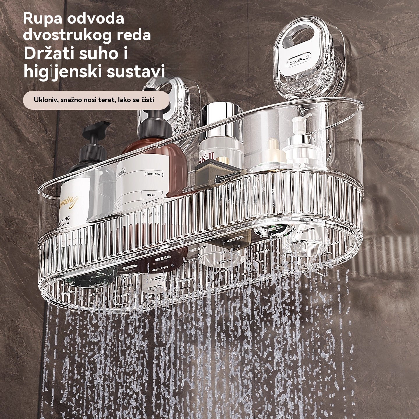 🧲 Polica s vakuumskom čašicom - Nije potrebno bušenje - Veliki kapacitet, izdržljiva i s mogućnošću odvodnje za kupaonicu i kuhinju ✨