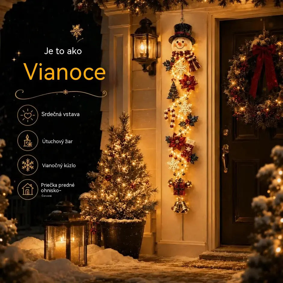 🎄 Vianočná svietiaca dekorácia na dvere MerryCascade | 6 slávnostných dizajnov, teplé svetlo, 3D detaily a priestorovo úsporný vertikálny dizajn ✨