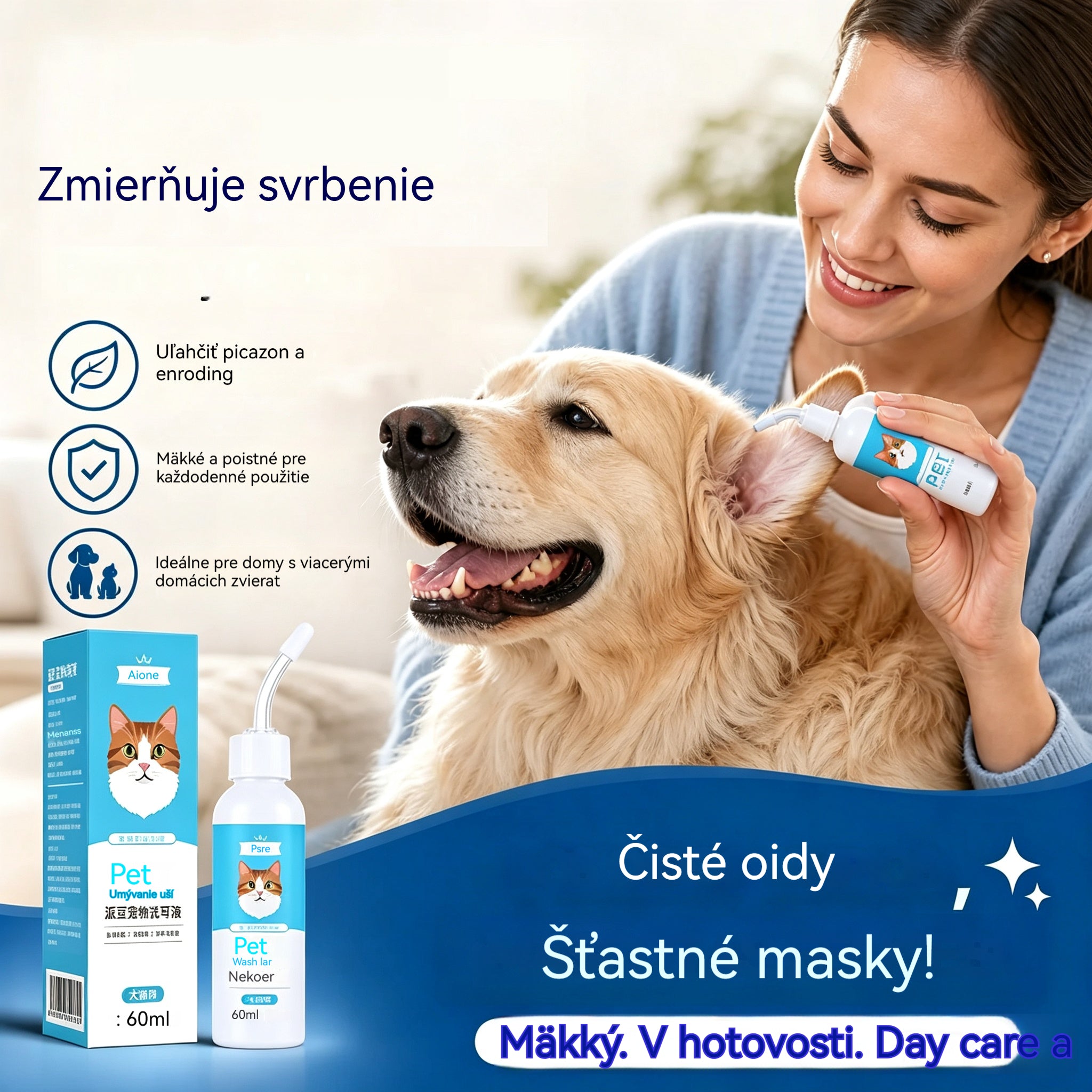 🐶🐱 Čistič uší na zmiernenie svrbenia uší u psov a mačiek.
