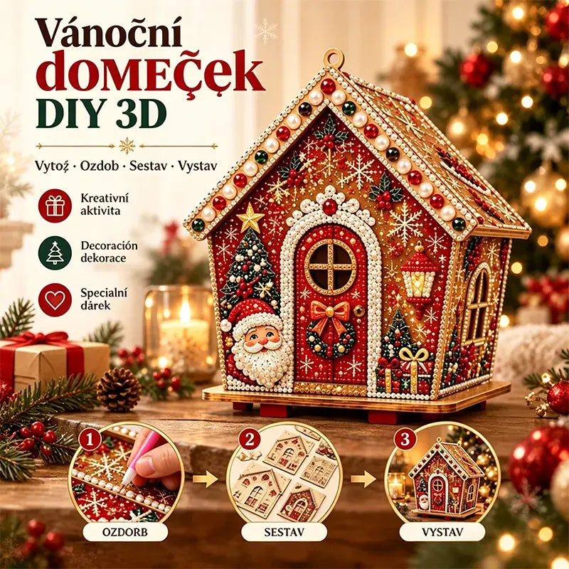 🎄🏠 Drevená 3D vianočná chalúpka – stavebnica | Dekorácia na zostavenie a ozdobenie pre celú rodinu