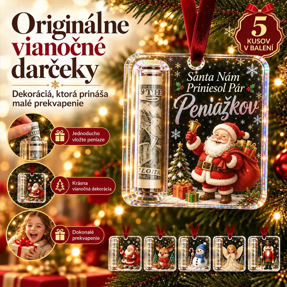 Sada 5 kusov za 23 €🎄 Vianočná ozdoba na peniaze ✨ Ozdoba na vianočný stromček, ktorá ukrýva bankovky – kreatívny a prekvapivý sviatočný darček.
