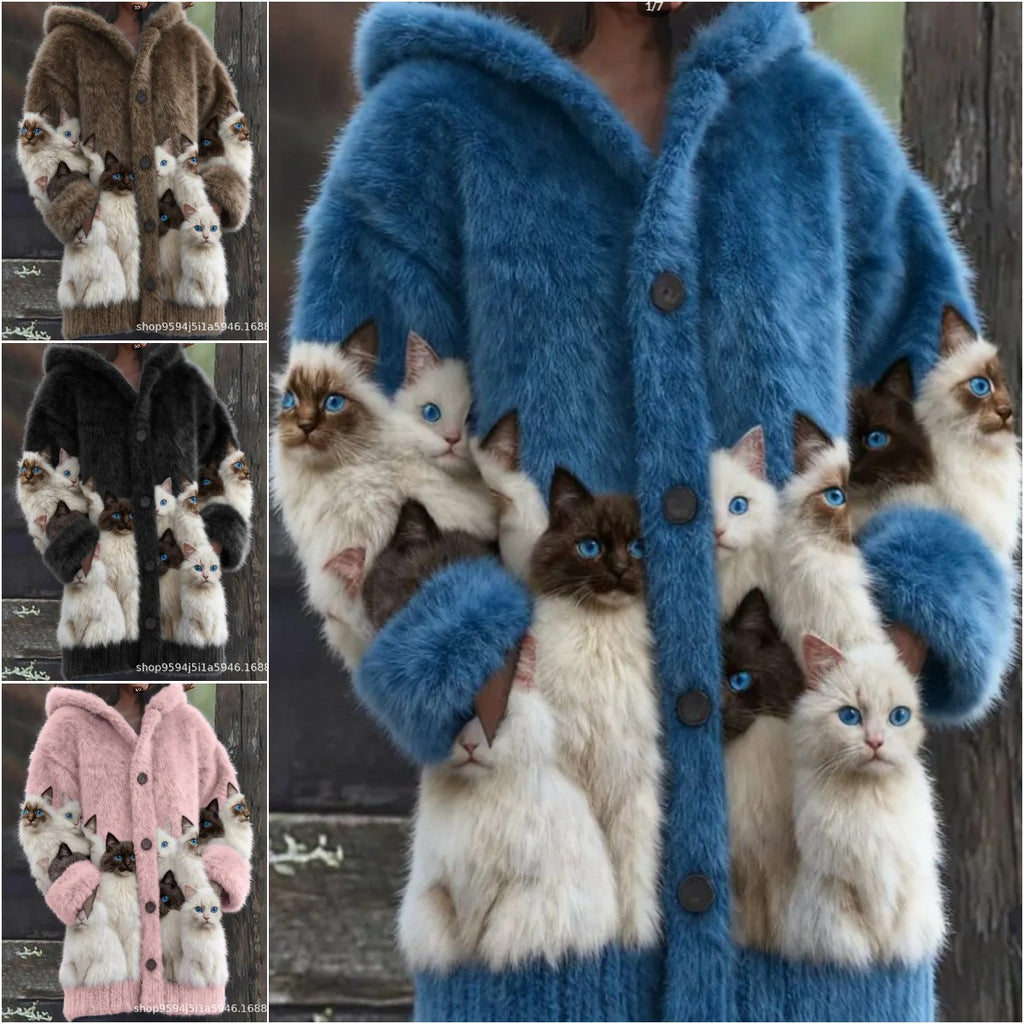 🐱❤️【S-5XL】Slatka mačja krznena jakna s kapuljačom i debelom flis podstavom