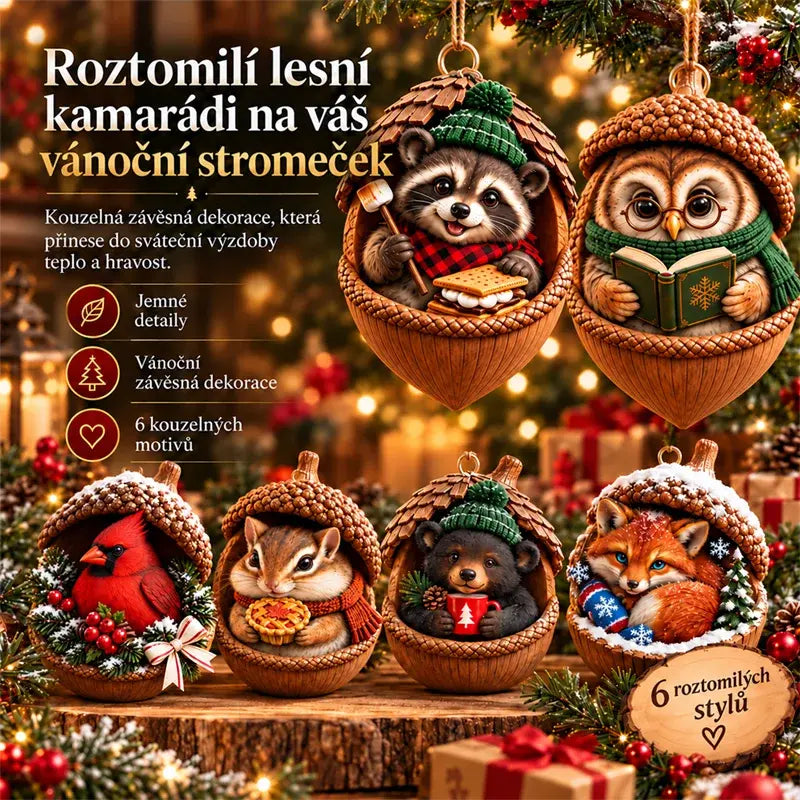 🎉【Kúpte 6 kusov a získajte 6 kusov zadarmo】12 kusov za 20,00 €🤩 🎁Nový 2D akrylový vianočný dizajn so zvieratami v tvare šišky