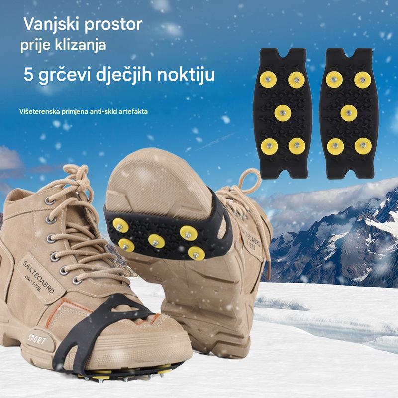 👴🚶🏔️❄️Kupite 1 par, dobijte 1 par gratis🔥2 seta (4 komada) Nevidljivi protuklizni rukavi za dereze s 5 zubaca, vanjske dereze, pogodne za planinarenje po snijegu, planinarenje, penjanje po stijenama i zimske ledene površine, obavezni dio za starije osobe.