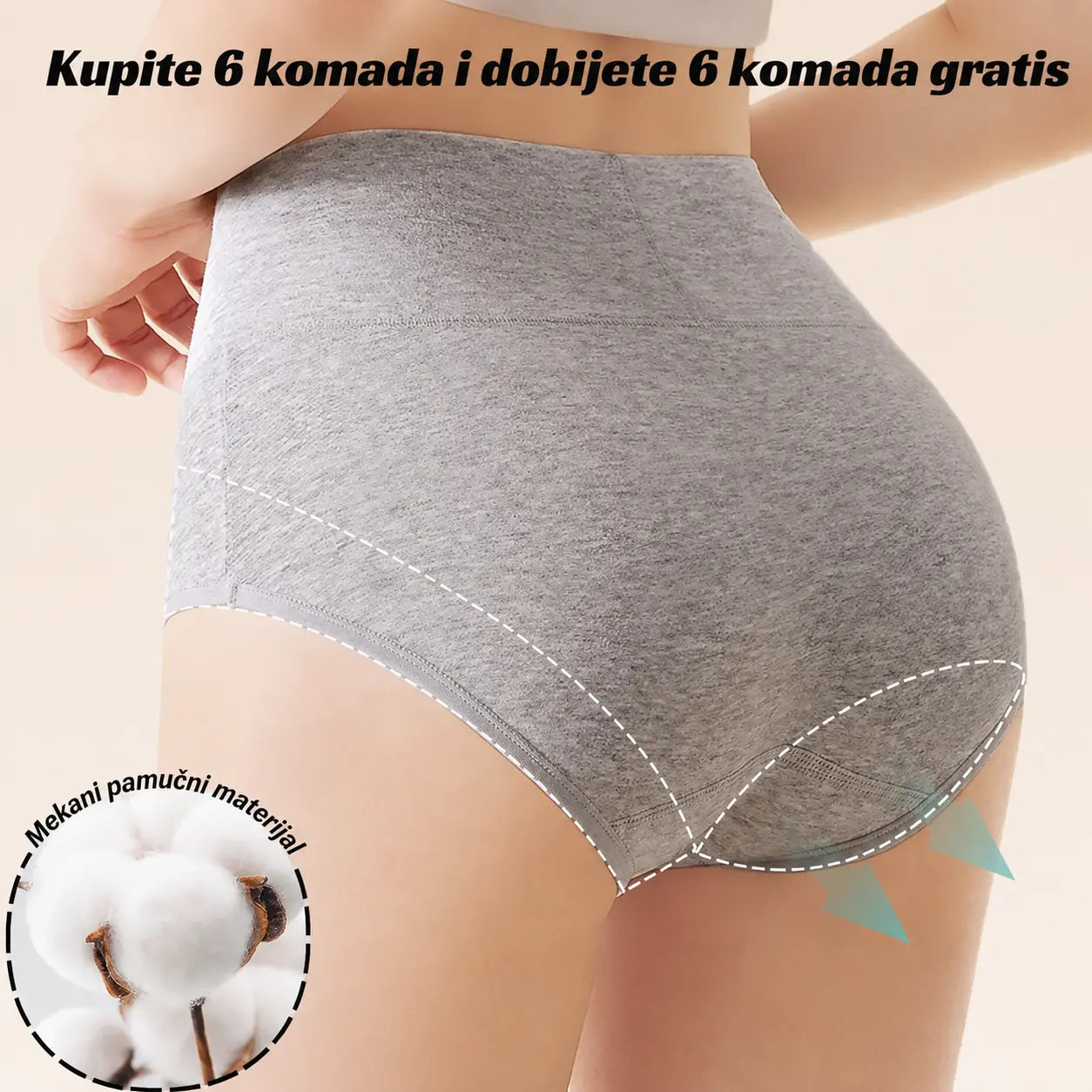 🔥【Set od 6 dijelova】--- 28€ 💖Zadnji dan 50% popusta--Visokokvalitetni pamučni steznik za stražnjicu s visokim strukom✨️ （45-105 kg）