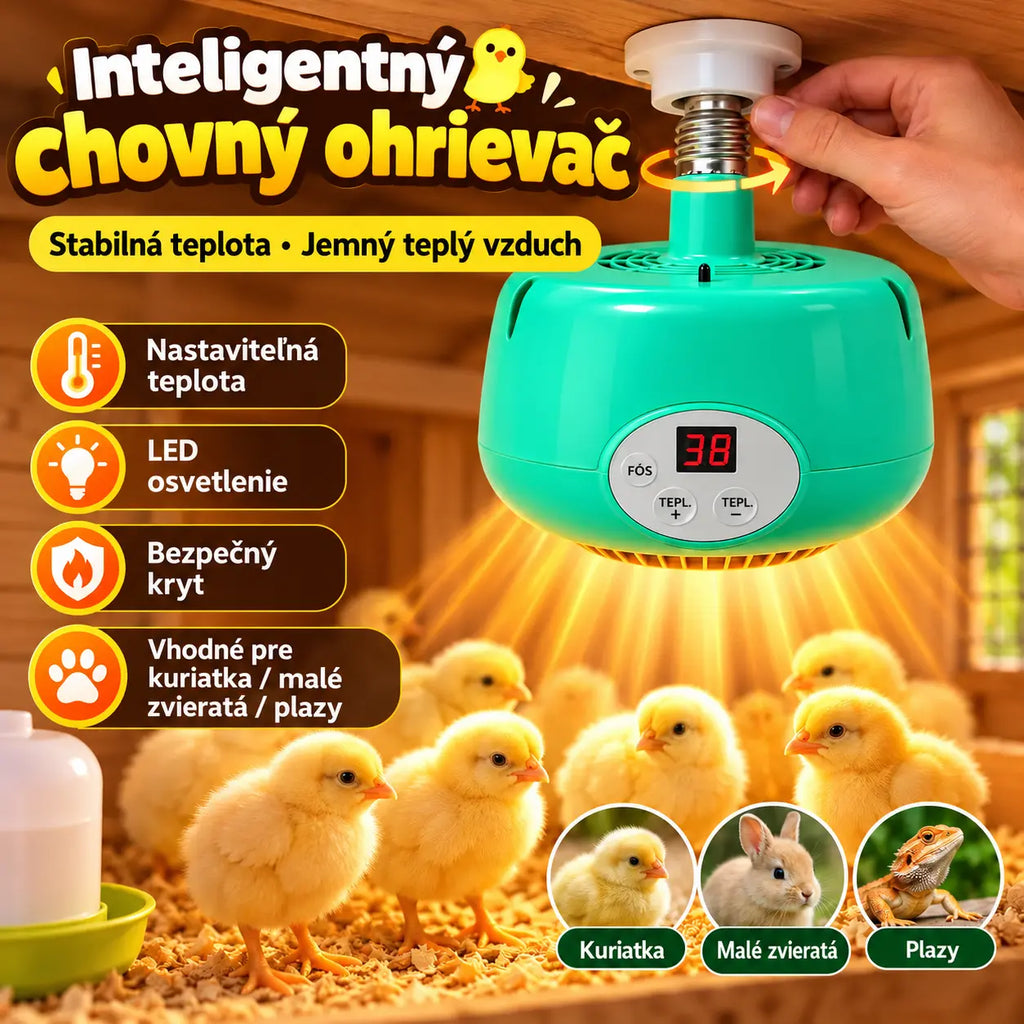 🐥🔥【1 kus】Inteligentný chovný ohrievač s digitálnym termostatom – jemné teplo a bezpečná prevádzka pre kuriatka, malé zvieratá a plazy.