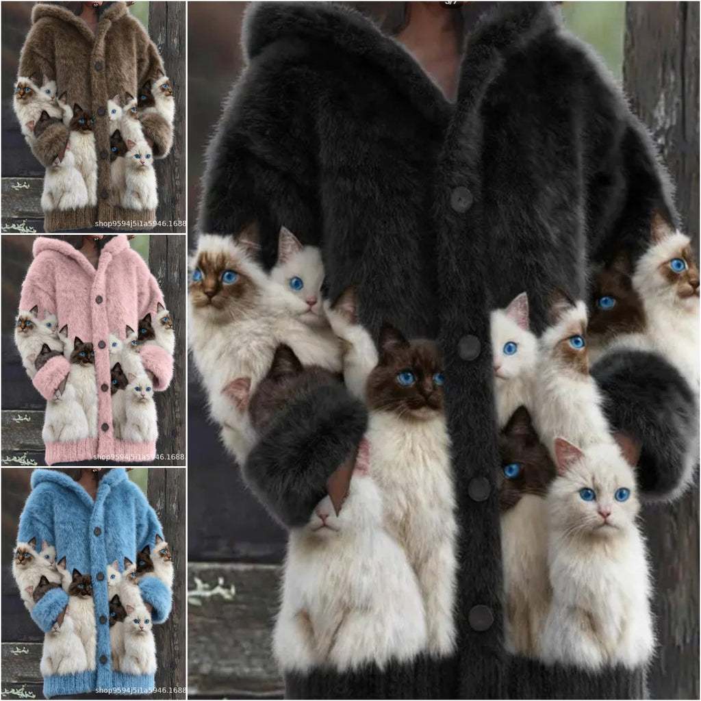 🐱❤️【S-5XL】Slatka mačja krznena jakna s kapuljačom i debelom flis podstavom