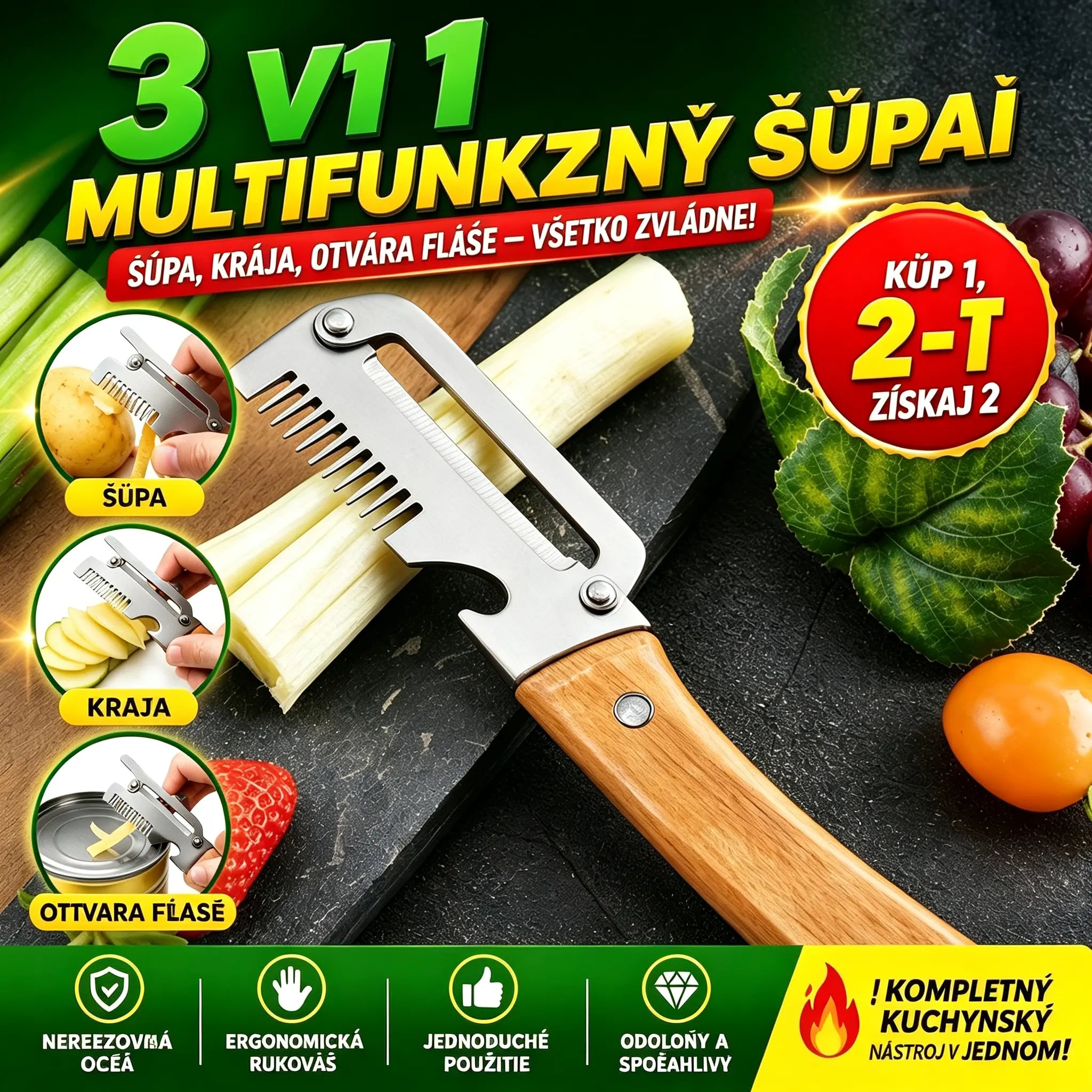 【Kúp 1 a dostaneš 1 zadarmo!】Viacúčelová kuchynská škrabka 3 v 1